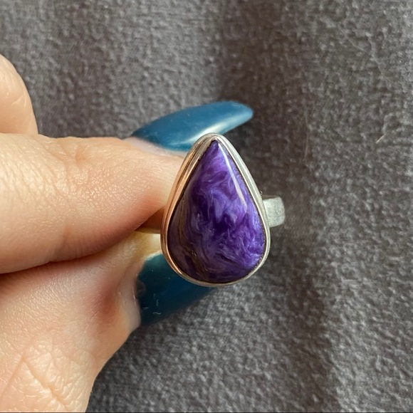 Sterling Silver Purple Charoite Ring Size 6 - Picture 3 of 5